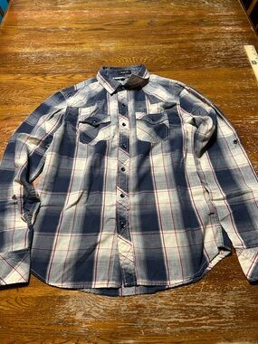 Carbon Slim Fit Navy Plaid Button-Up Shirt - Men's